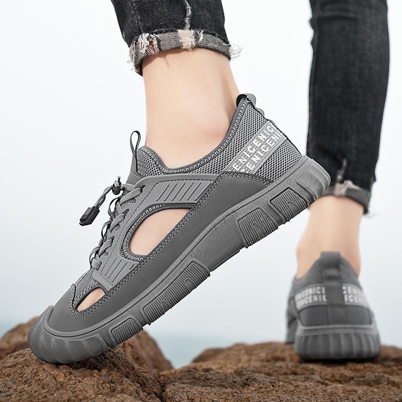 2025 Summer Man Sandals Mesh Perforated Breathable Outdoor Anti Slip Beach Thick Soled Lazy Fashion Casual Sandals for Men