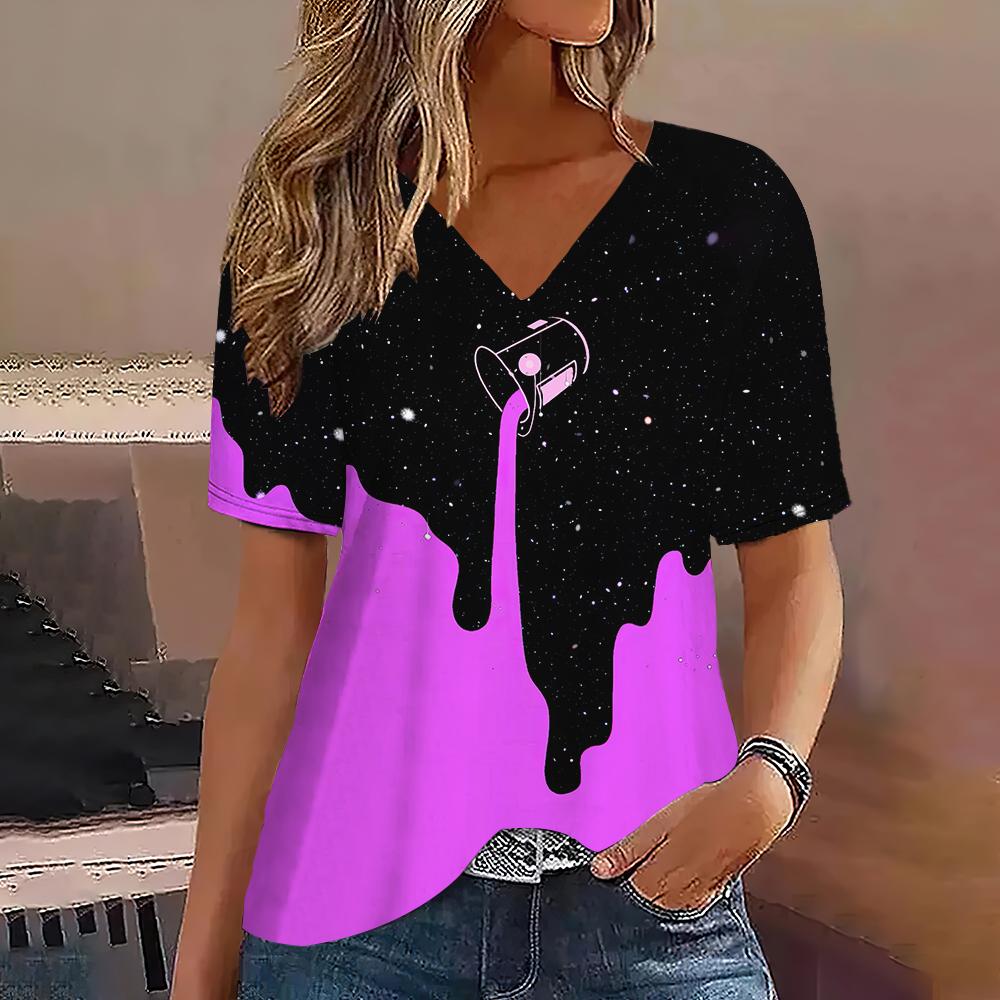 

Летний топ с V-образным вырезом и 3D-градиентным принтом, модные повседневные женские футболки с короткими рукавами 4XL