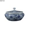 Vintage Ceramic Storage Jar with Lid Blue Flower Pattern Tea Caddy Living Room Ornament Flat Belly Ceramics Jar Home Decoration