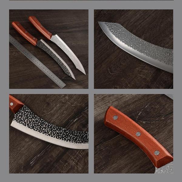 Cuțit de bucătar lucrat manual din oțel forjat Lamă ascuțită cu mâner din lemn Cuțit de supraviețuire Instrument pentru drumeții în tabără