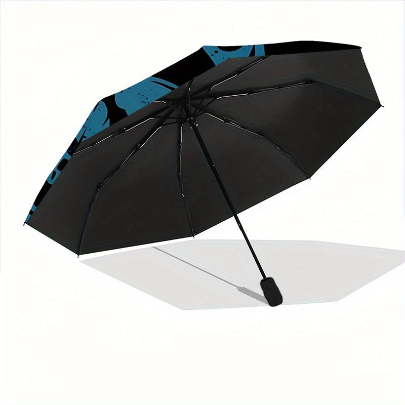 1pc Flame Skull Automatic Open/close Folding Compact Umbrella, 8-Rib Sturdy Canopy, Lightweight Portable, Everyday Use, Gift,040