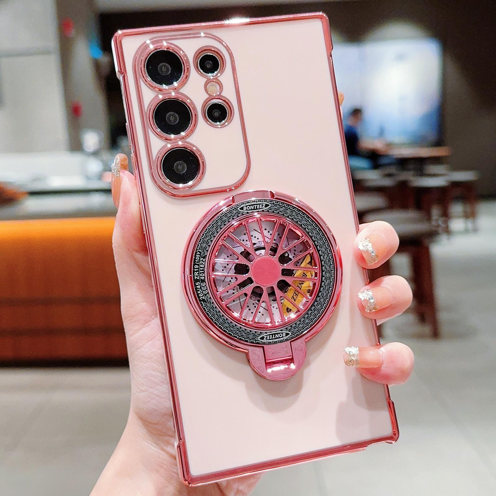 

For Samsung Galaxy S23 Ultra Case Electroplating Gyro Design Kickstand Soft TPU Phone Cover B