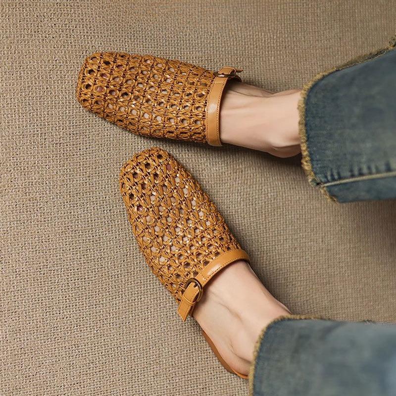 Perforované boty Prodyšné špičky Poloviční pantofle Boty s masivním podpatkem Boty na nízkém podpatku