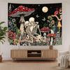 Gothic Lovers Skeleton Tapestry Wall Hanging Black Mushroom Botanical Aesthetic Dark Romance Tapestries for Bedroom Vintage