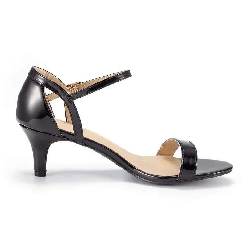 Women Patent Leather Sandals  Summer Multi Color 5cm Low High Heels Sexy Pumps Ankle Strap Sandal Ladies Party Wedding Shoes