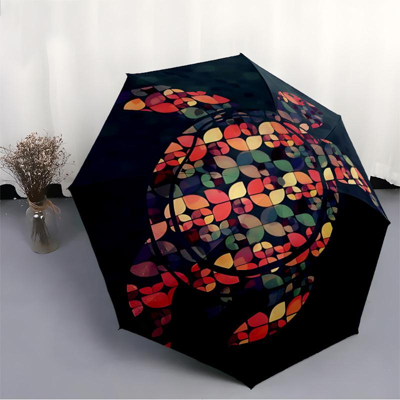 1 Stück Schildkröten-Mosaik Automatischer Faltregenschirm - Kompaktes 8-Rippen-Design, Langlebiger Kunststoff & Eisen, Leicht für den Täglichen Gebrauch im Freien028