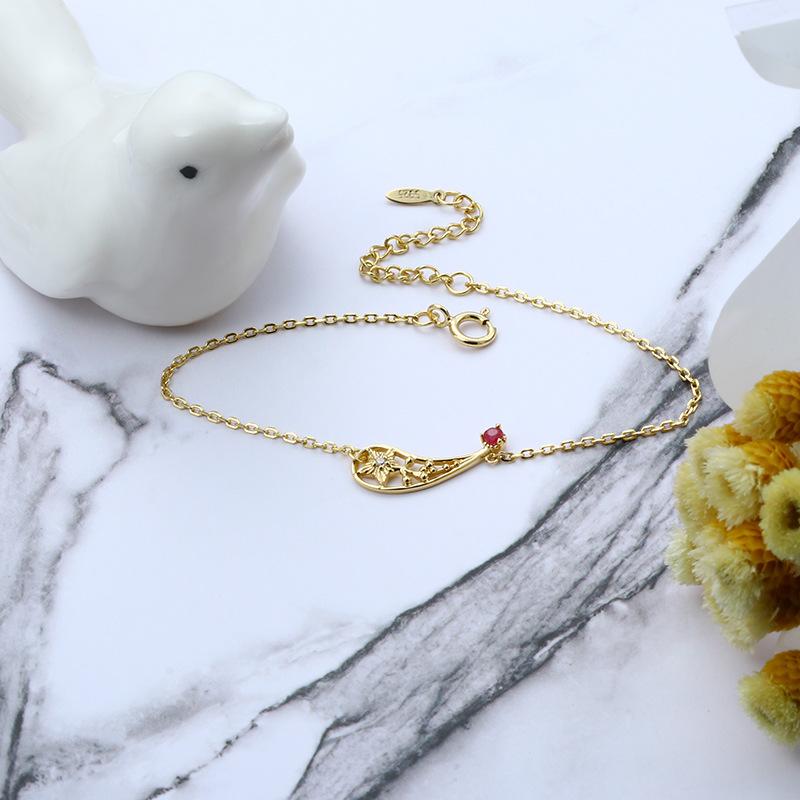 S925 Silver Natural Ruby Meteor Bracelet Women's Japanese and Korean Version Small Fresh Star Necklace Set