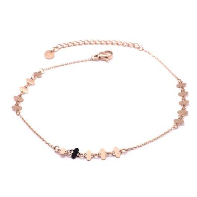 [Q0921] - Rosévergoldetes Fußkettchen aus Stahl „Choreographie“ - 4 x 4 mm Kleeblätter