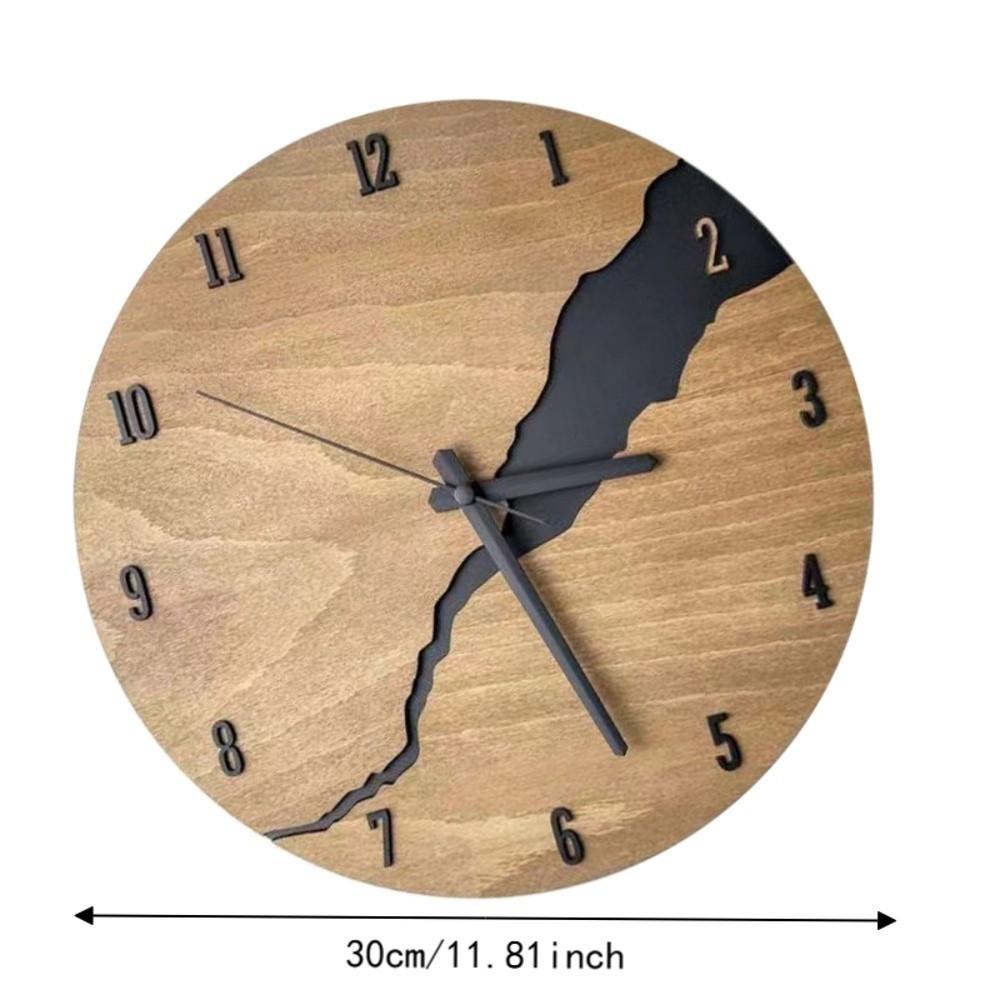 Non-Ticking Mechanism Wooden Wall Clock Cracked Wood Texture Rustic Wall Clock For Office