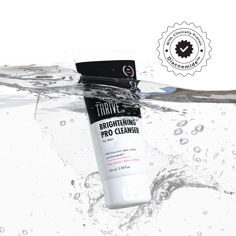 ThriveCo Brightening PRO Cleanser for Men with Probiotic Rice Water, Vit C, Kojic Acid, Alpha Arbutin & Glutathione | Anti-ageing Face Wash, Boosts