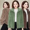 Padded double-sided coral velvet autumn and winter loose hooded warm jumper women's zip jacket