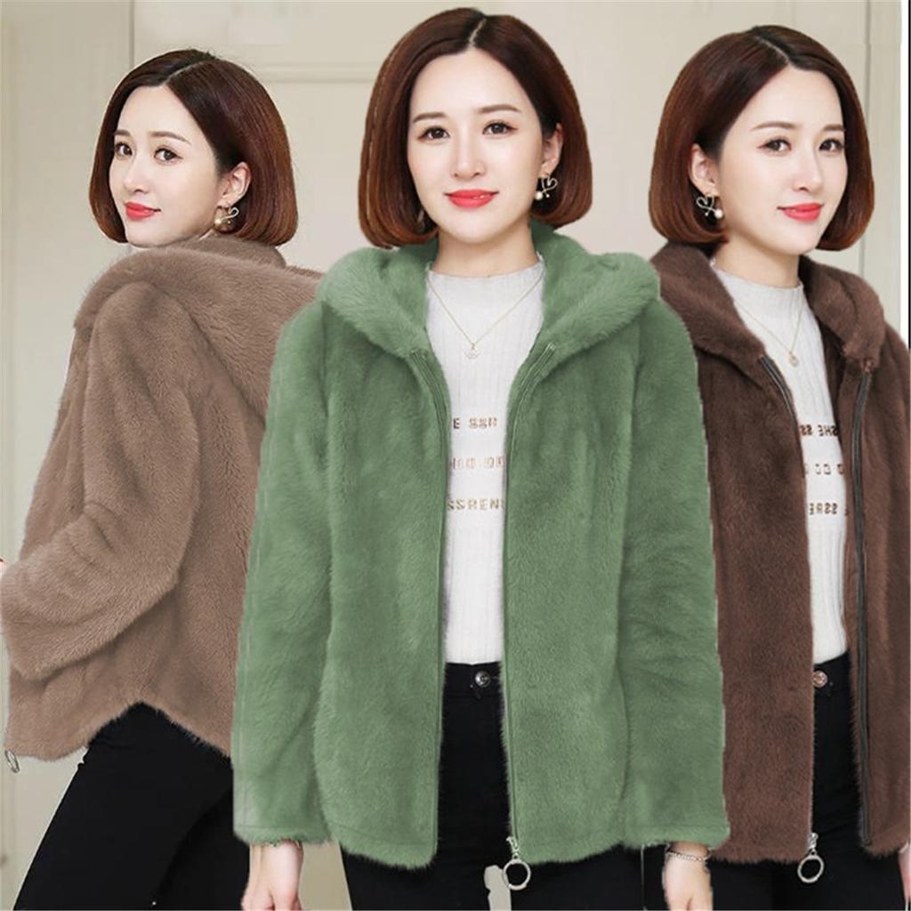 Padded double-sided coral velvet autumn and winter loose hooded warm jumper women's zip jacket