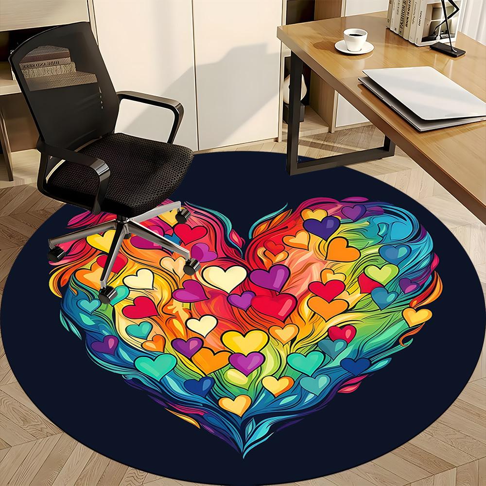 1pc Love Heart Office Round Area Rug, Indoor Mat Suitable ForOffice, Under Office Chairs Bedroom Living Room Home Decor, Room Deco T090