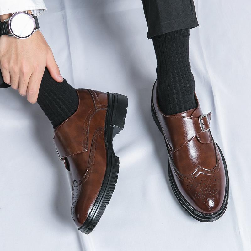 Men's British Pointed Toe Height-Increasing Leather Shoes for Business, Weddings, and Nightclubs