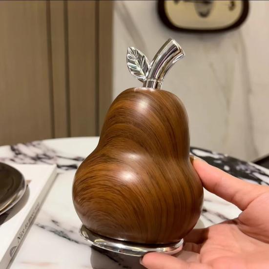 Wood Grain Pear Toothpick Dispenser Dental Floss Toothpick Holder Home Office Restaurant Kitchen Desktop Toothpick Organizer Container