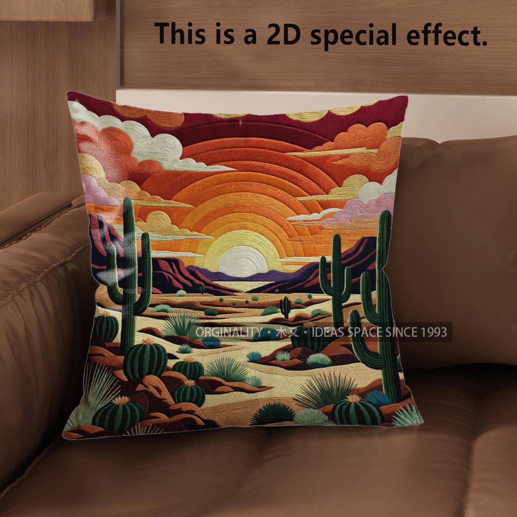 

2D Western Desert Sunset Throw Pillow Covers Pattern Cushion Cover Suitable For Sofa Bedroom Car Pillow Cover 40x40cm