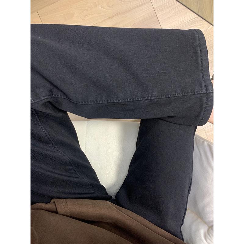 Women's Plus Size High Waist Fleece-Lined Wide Leg Jeans, Autumn-Winter 2024, Black