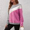 Women's Fashion Casual Round Neck Contrasting Color Drop Shoulder Sleeve Fleece Long Sleeve Pullover Top