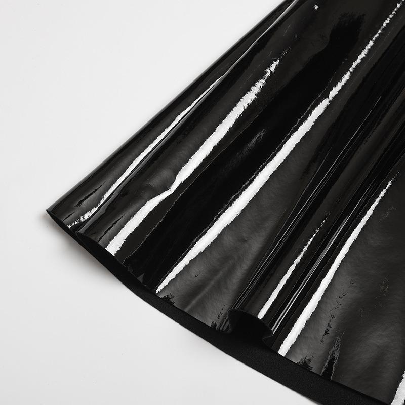 Women Dark Style Shiny Pu Leather Pleated A Line Mini Skirt