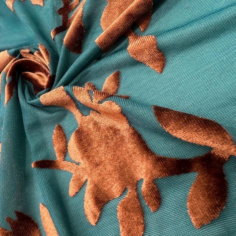 1 Yard Blumendruck Stretchy Geprägter Samtstoff Beflockter Jacquardstoff für Cheongsam Kleid DIY Nähen Kleidung