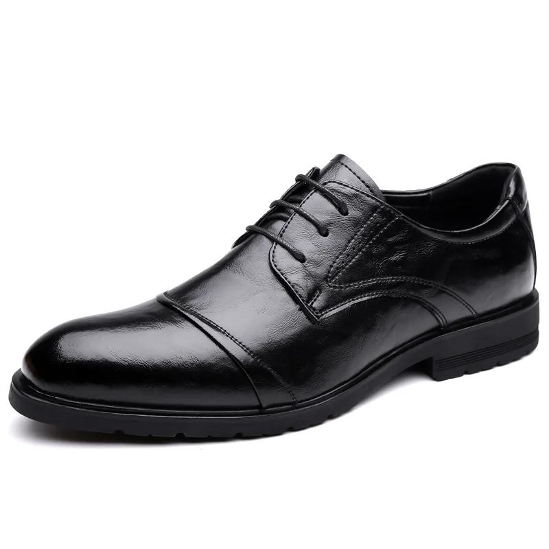 Fashion Spring Autumn New Designer Men's Dress Shoes Solid Color Fashion Casual Cow Leather Wedding Shoes Male Lace Up Loafers Male