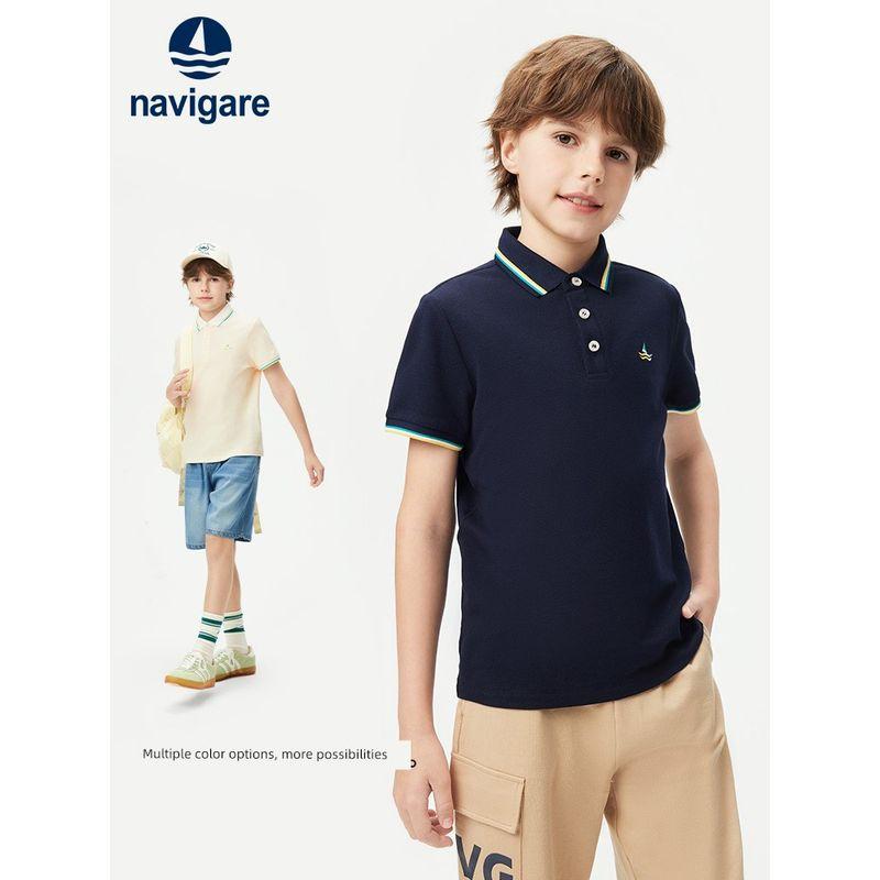 [5A Antibacterial] Navigare Italian Sailboat Boys' Polo Shirt Summer Thin Short-Sleeved T-Shirt Top