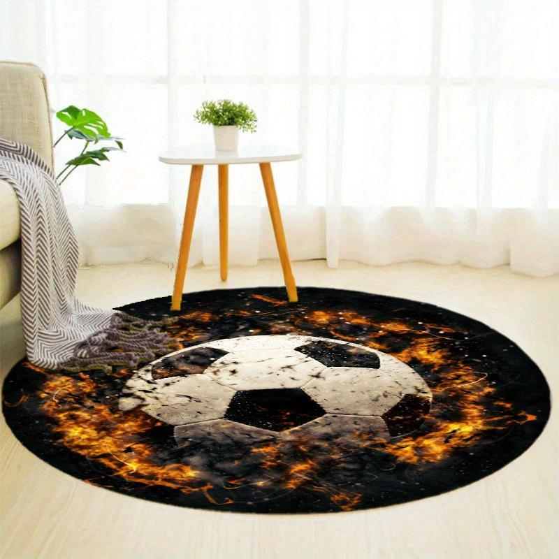 Retro Burning Football Round Rug Nonslip Area Rug Office Chair Mat Carpet For Living Room Bedroom Home Decor