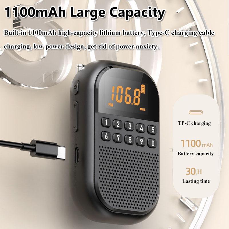 Mini Pocket FM AM Radio Large LCD Display DSP Radios Receiver Wireless Bluetooth Speaker TF Card Music Player for Elder 9K/10K