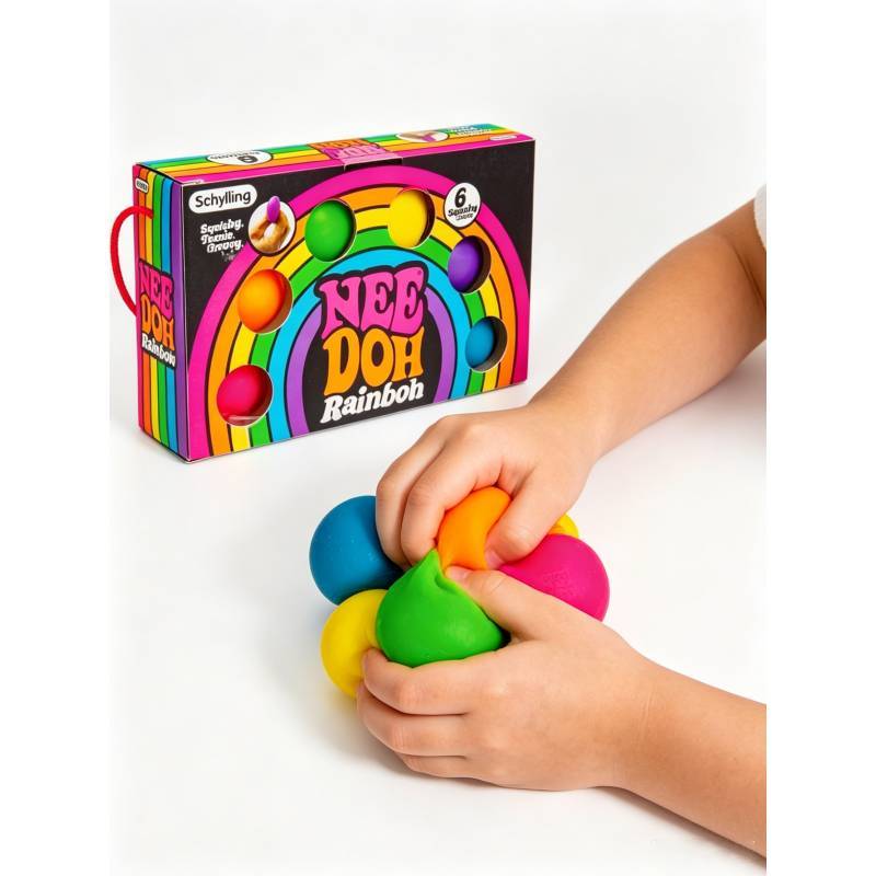 Needoh Rainbow Stress Ball Fidget Toy Set For Anxiety Relief And Sensory Play