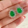 Paraiba Water Drop S925 Silver Needle Stud Earrings, Emerald Slightly Inlaid Imitation Diamond Temperament Light Earrings