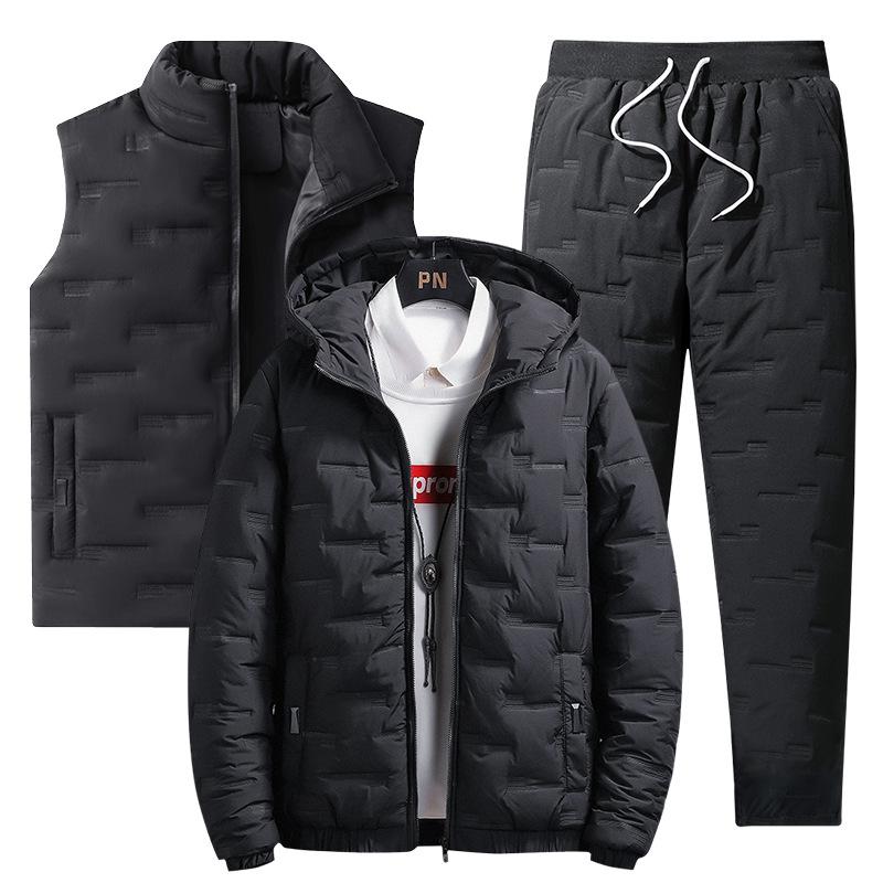 

Теплый Хлопковый Модный Костюм Мужской Набор из Трех Предметов Утепленная Утепленная Куртка Зимняя Куртка Утепленный Жилет и Брюки Повседневная Одежда Hombre L