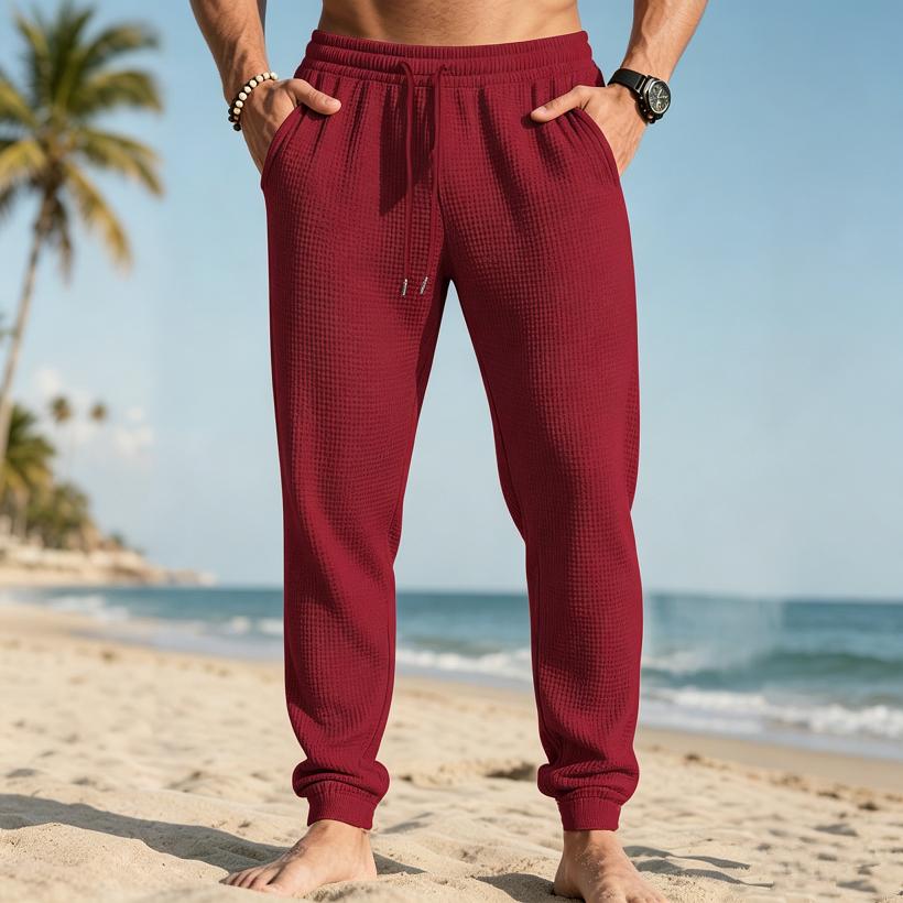 Pantaloni Jogger da Uomo a Nido d'Ape Coulisse Vita Elastica Polsini a Costine Casual Loungewear Aderenti Pantaloni da Tuta