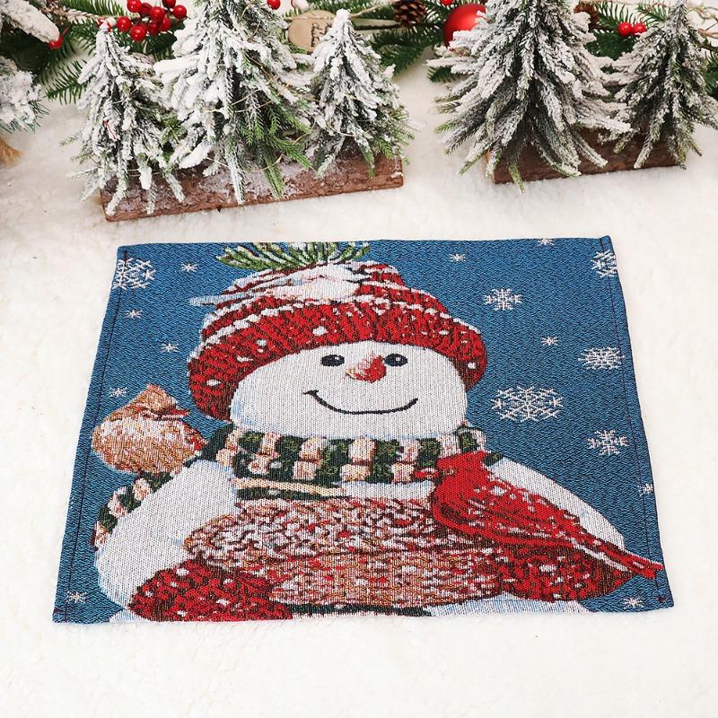 Christmas Table Mat Knitted Fabric Santa Holiday Party Decoration Heat Resistant Dining Coaster for Home Festive Decoration