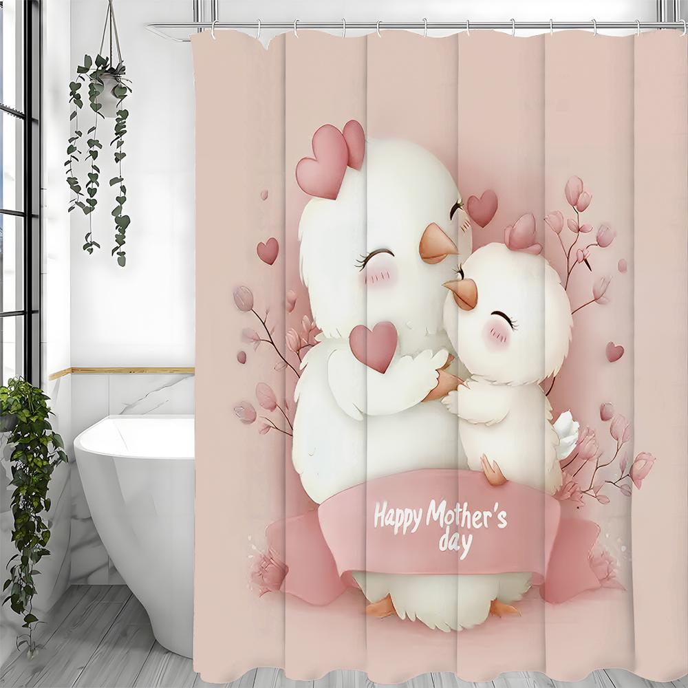 Happy Mother's Day Cute Chick Floral Shower Curtain, Bathroom Decorative Shower Curtain, Waterproof Shower Curtain with Hooks