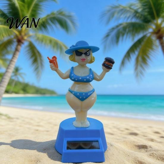 Solar Powered Car Toy Dashboard Decoration, Cute Beach Girl Swing ABS Plastic Decoration Ornament, Couple Style Dancing Figure for Vehicle Interior