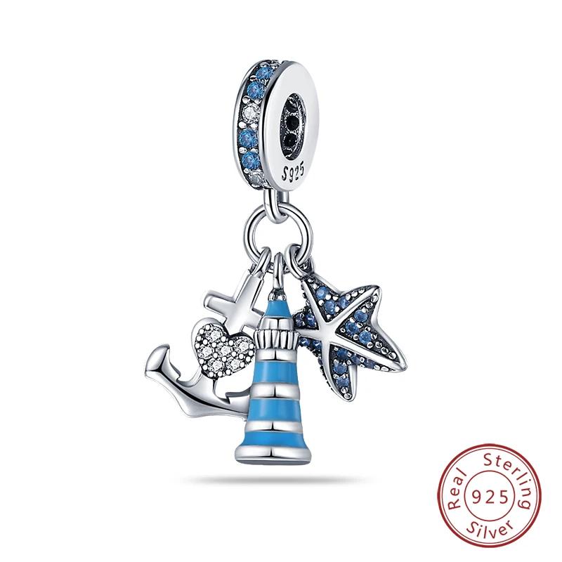 Copper Blue Ocean Ship Lighthouse Starfish Turtle Dolphin Charms Pendants Fit Bracelets Diy Jewelry Gifts