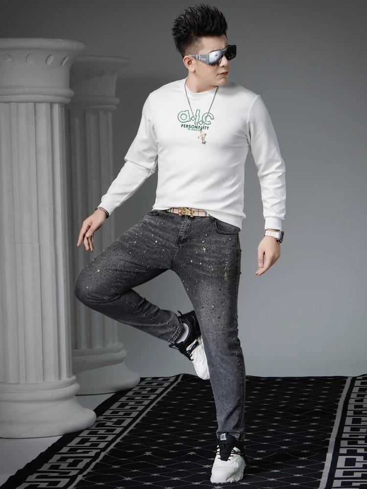 Ozhouzhan 2025 Autumn New Trend Letter Print round Neck Hoodie Men's Long sleeve Bottoming Shirt Casual Top