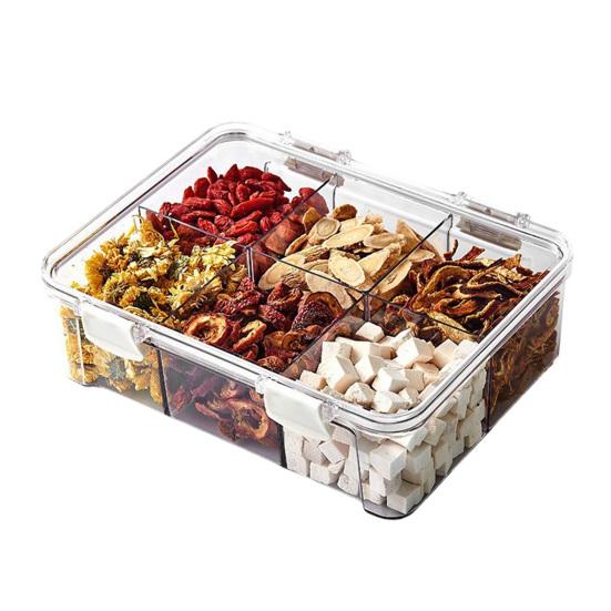 Sealed Storage Box Transparent Multi-Compartment Food Container Stackable Airtight Canister for Kitchen Cabinet Pantry Loose Tea Leaves Herbs Spices