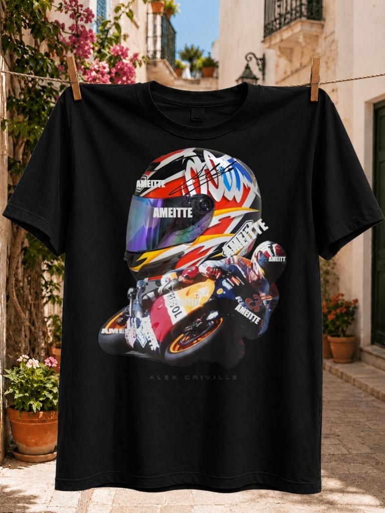 Alex Criville Motorcycle Racing Collage Graphiced Rider And Leaning Race Bike Dynamic Motorsport Unisex All Tshirt