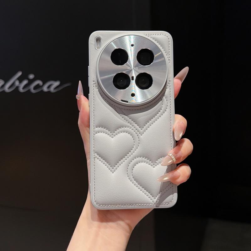 

Милый простой чехол из кожи с узором в виде сердца для Vivo X300 Ultra X300Pro X300s X300, задняя крышка с защитой объектива всей камеры Artificial leather&vivo X300 Pro