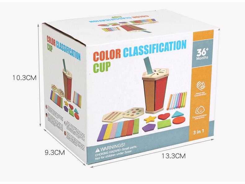 Montessori Wooden Color and Shape Sorting Cup Set for Early Learning and Grip Development 