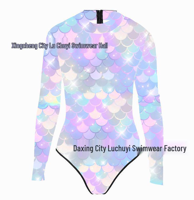 Mermaid Style 3D Fish Scale Women's Long Sleeve One-Piece Swimsuit
