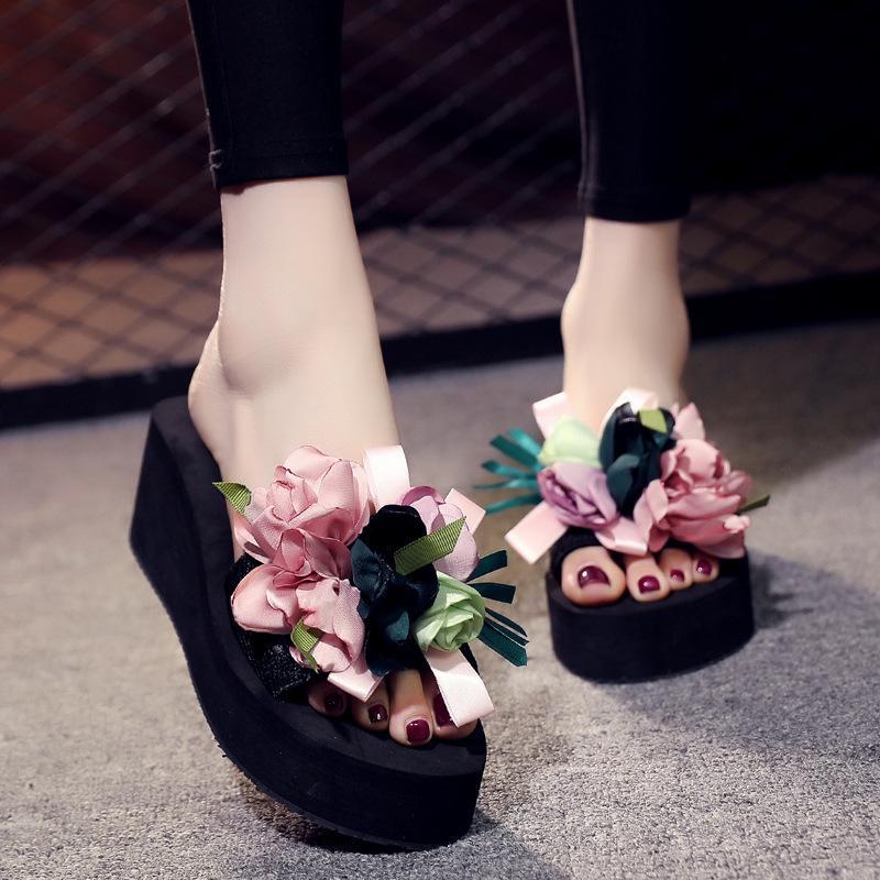 Elegante Damen Bohemian Stil Applikationen Blumen Knospen Hausschuhe Für Strand Spaß