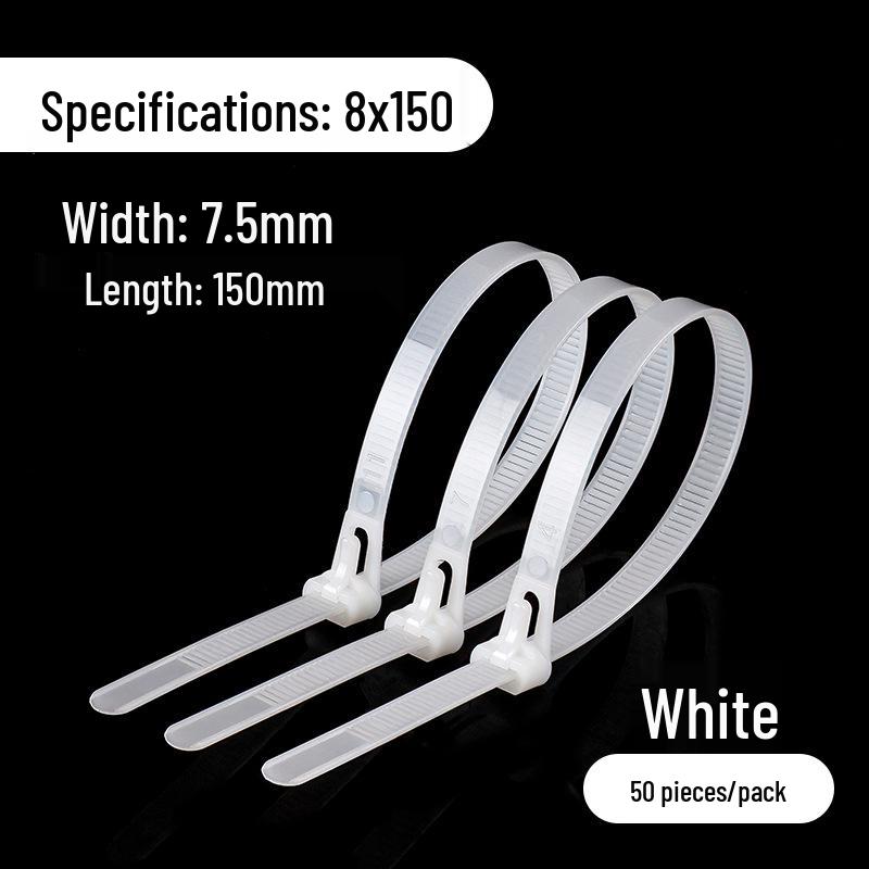 

Releasable Nylon Cable Ties 8x150mm - White & Black, Reusable Plastic Wire Ties