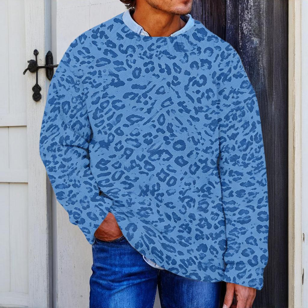 Men's Casual Long Sleeve Button Down Shirt with Leopard Print for Spring and Fall