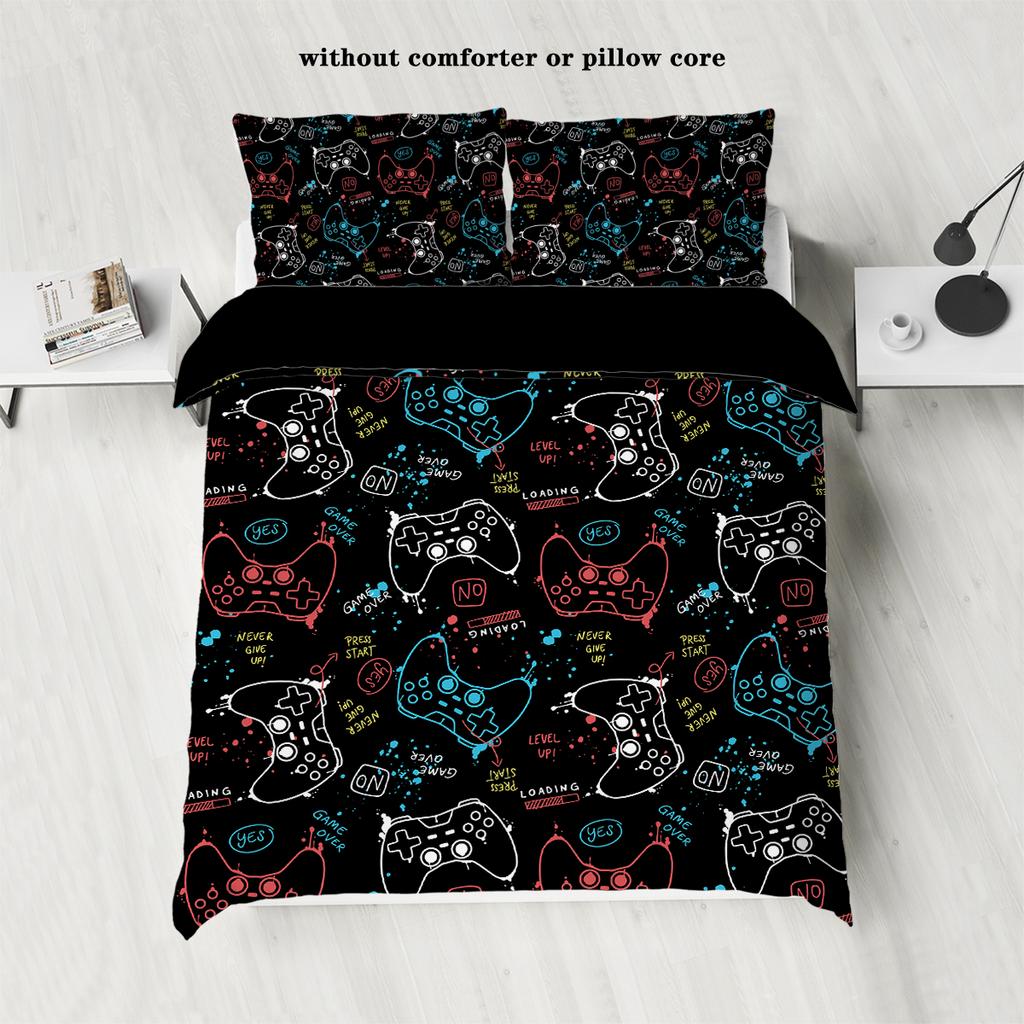3-piece Down Duvet Cover Set with Game Controller Pattern Digital Printing (1 Duvet Cover+2 Pillowcases, No Core) Bedding Set