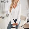 Bluse e Camicie Casual da Donna con Scollo a V e Maniche Lunghe