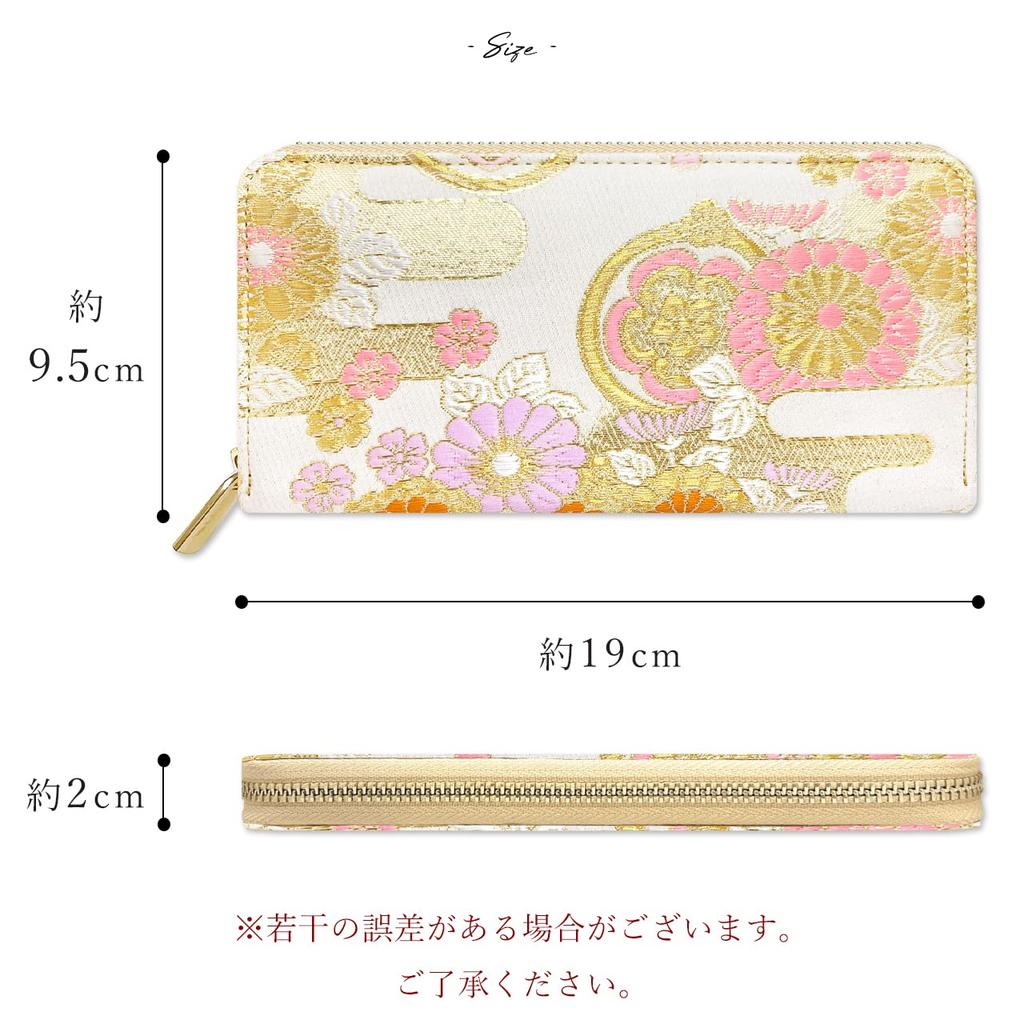 Long Nishijin Round Round Long Card Coin Gold White Kasumi Chrysanthemum Pattern [leo&aoi] Wallet, Textile, Wallet, Zipper, Wallet, Wallet, Storage,