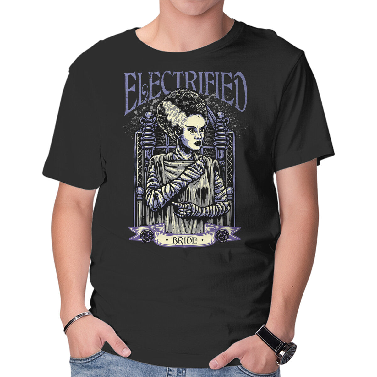 Unisex Crew Neck T-Shirt Electrified Bride Graphic Short Sleeve Casual Tee XS