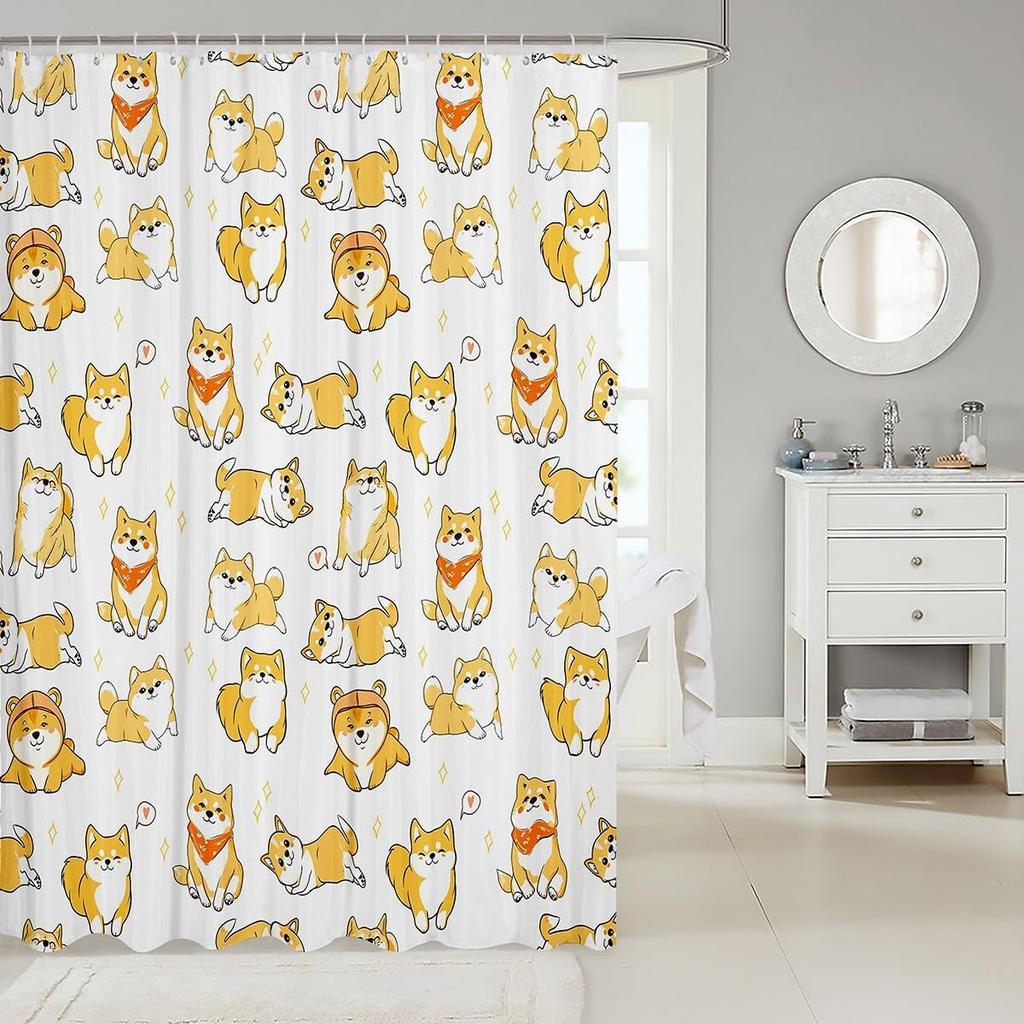 Puppy Dog Shower Curtain For Kids Boys Girls Cute Bath Curtain Cute Yellow Dog Shower Curtain Cartoon Animal Pattern Farmhouse